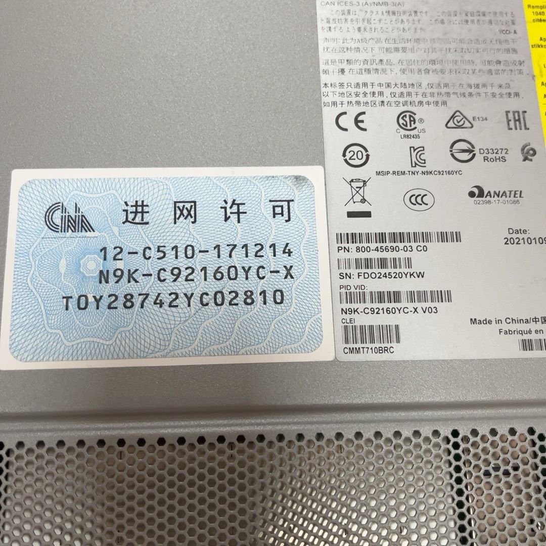 CIsco思科 N9K-C92160YC-X 48口万兆+6