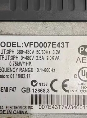 拆机台达E系列变频器VFD007E43T 0.75KW