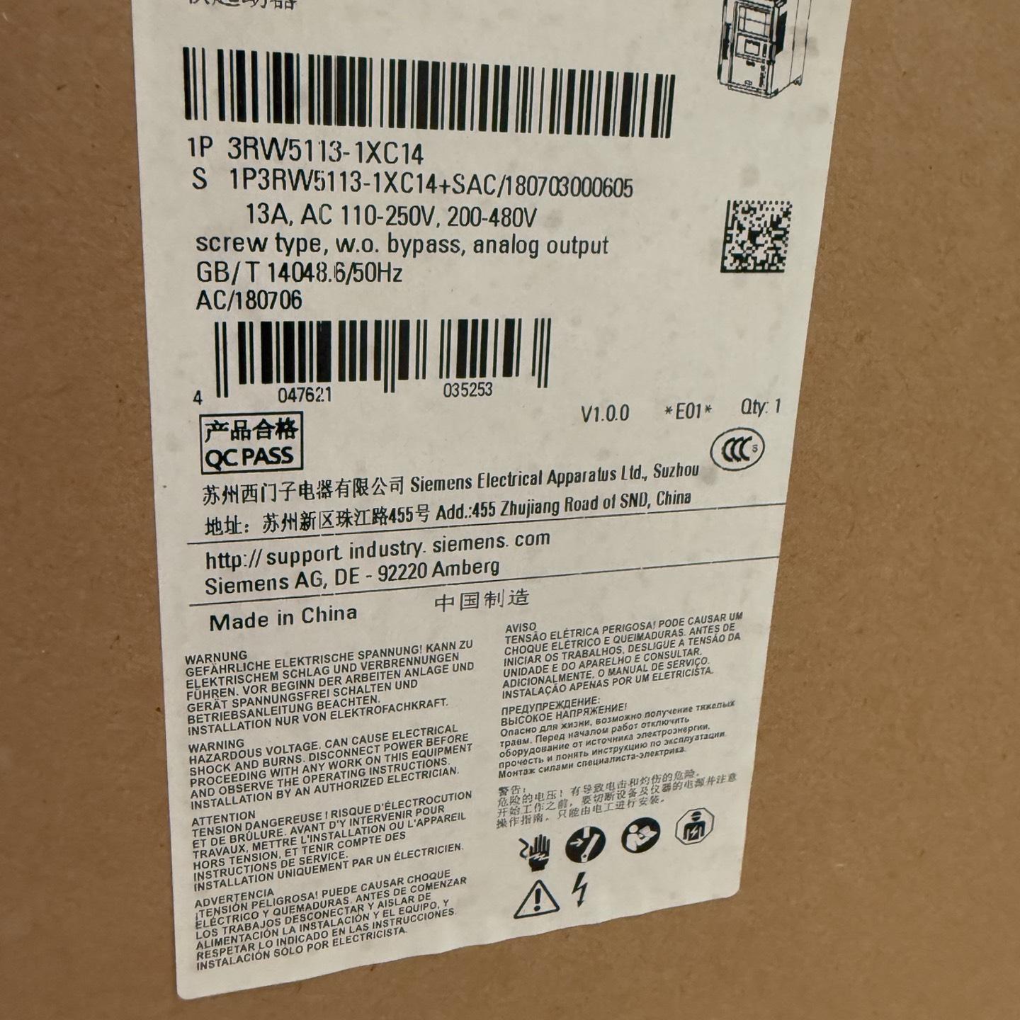 3RW5113-1XC14西门子软启动器