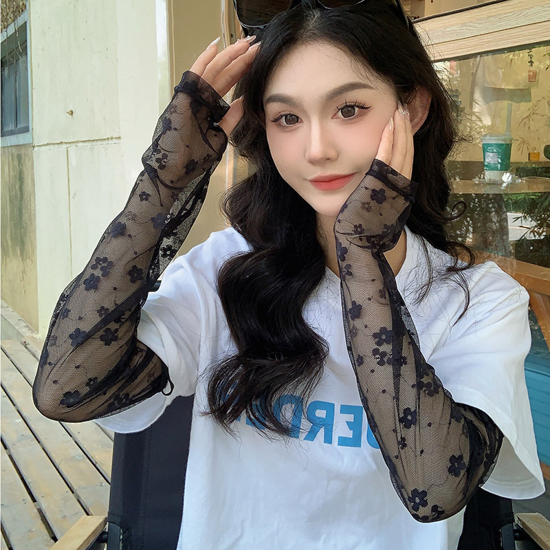 叠穿搭配蕾丝袖甜美薄款冰袖防晒袖百搭蕾丝防晒袖套女长款手套夏