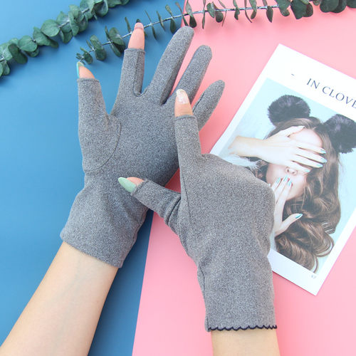 薄款手套女秋天保暖开车半指秋季