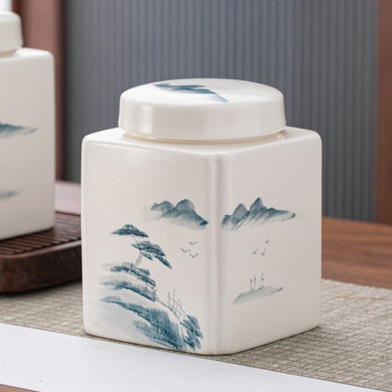 手绘陶瓷茶叶罐大号储存密封防潮散装普洱红绿茶空茶罐通用包装盒