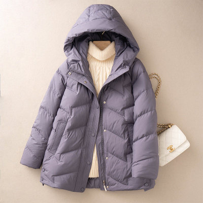 酷尚中年妈妈羽绒服女款2025新款冬季中长款小个子宽松加厚紫色中