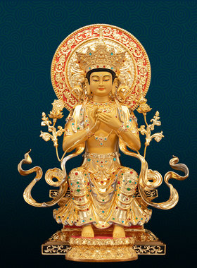 黄铜中式客厅手工天冠弥勒佛像