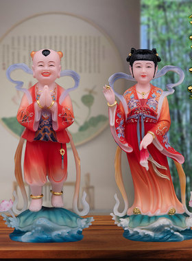 善财龙女像体客厅供奉摆件汉白玉