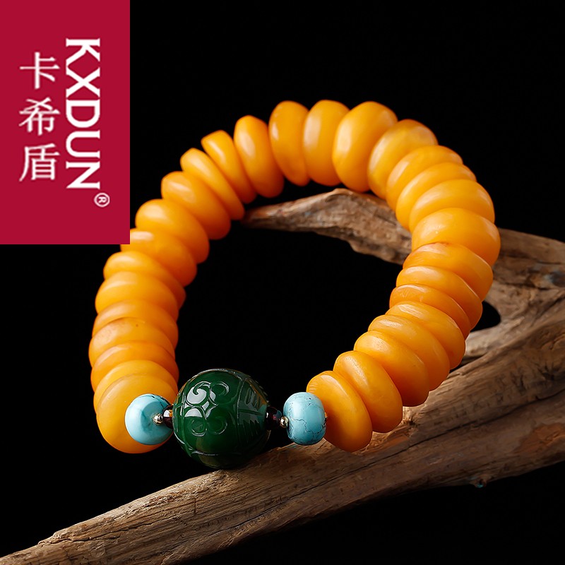 KXDUN鸡油黄蜜蜡琥珀原石老蜜蜡饼子手串算盘珠蜜蜡男女款gs0826