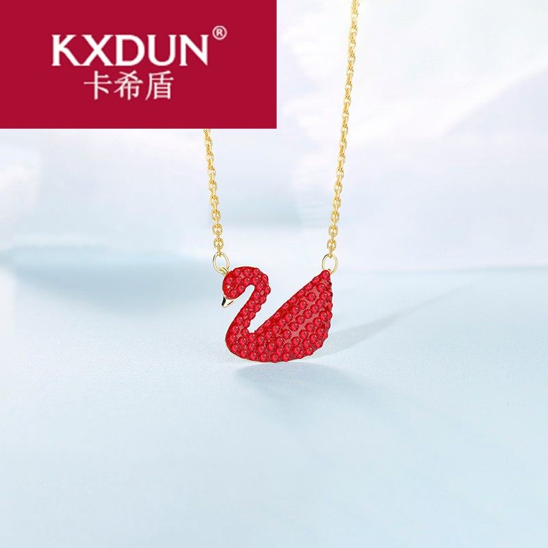 S925纯银红天鹅项链女短款锁骨链红小天鹅日韩简约水晶yyd0328