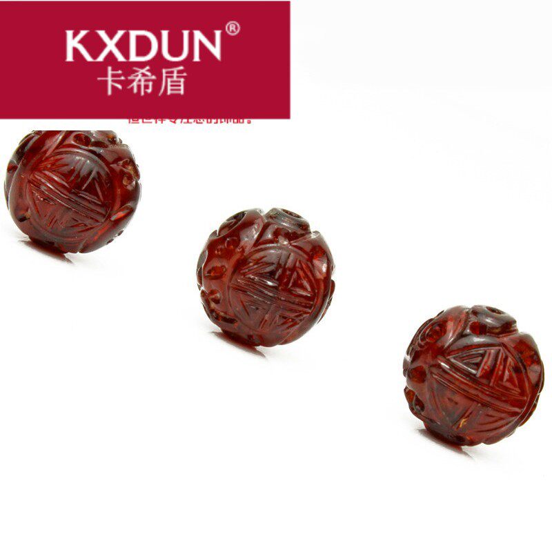 KXDUN/卡希盾再造缅甸琥珀血珀原石精雕龙珠散珠圆珠顶珠DHH0409