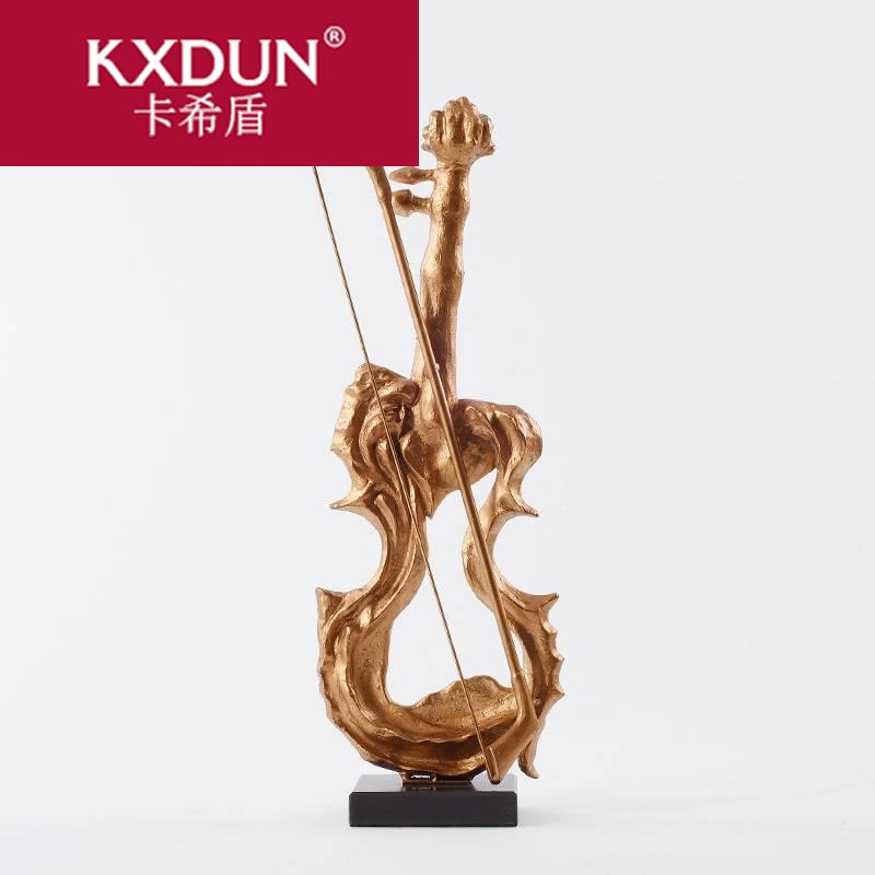 欧式样板房玄关金属小提琴摆件创意落地雕塑轻奢酒店软装饰工艺品