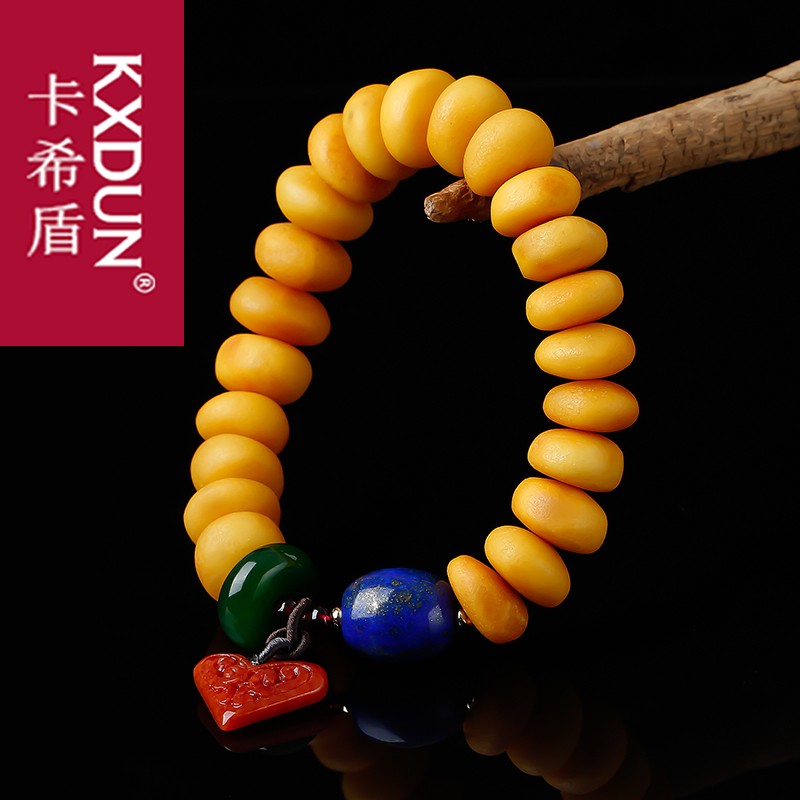 KXDUN天然蜜蜡琥珀手串鸡油黄老蜜原石车轮珠密蜡手链男女gs0826