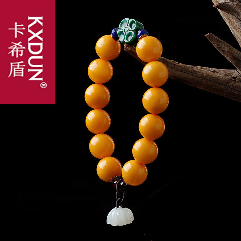 KXDUN蜜蜡手串鸡油黄女款老蜜琥珀男女款佛珠原石圆珠手链gs0826