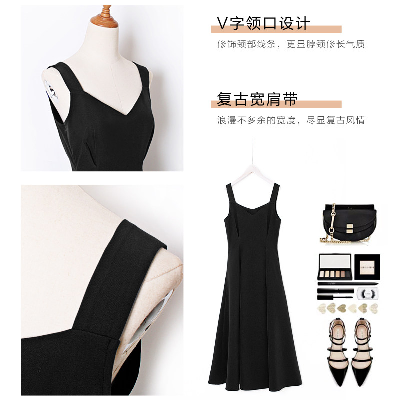 好货吊带连衣裙女秋赫本风法式小众黑色背带裙设计感小黑裙长裙a
