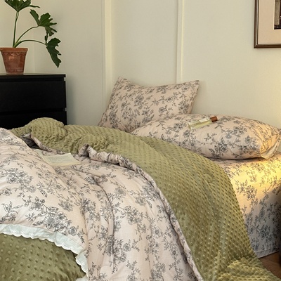 法式花边纯棉双层纱豆豆被四件套