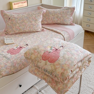 通用加厚床单 全棉纱布床盖三件套豆豆被四件套卡通刺绣榻榻米四季