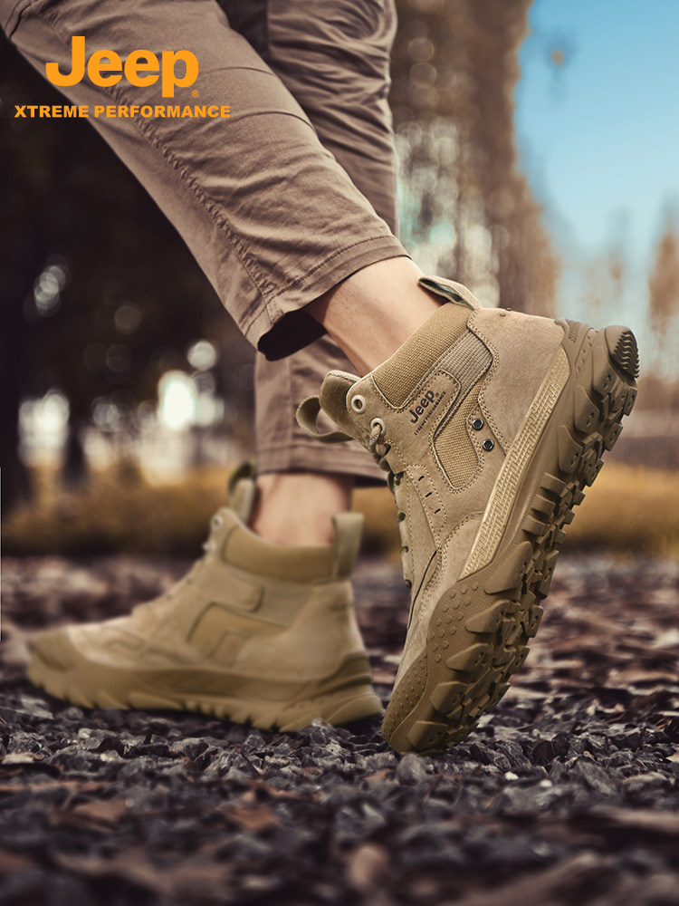 JEEP MENS SHOES WINTER FLEECE HIGH-TOP SHOES MARTIN BOOTS MENS LEATHER TACTICAL WOLF WARRIOR OUTDOOR MOUNTAINEERING COTTON SHOES SNOW BOOTS