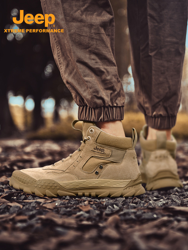 JEEP MENS SHOES WINTER FLEECE HIGH-TOP SHOES MARTIN BOOTS MENS LEATHER TACTICAL WOLF WARRIOR OUTDOOR MOUNTAINEERING COTTON SHOES SNOW BOOTS