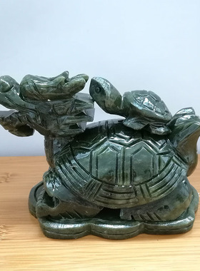 天然玉石福禄开运母子龙龟摆件南玉子母龙龟 桌面玄关摆件