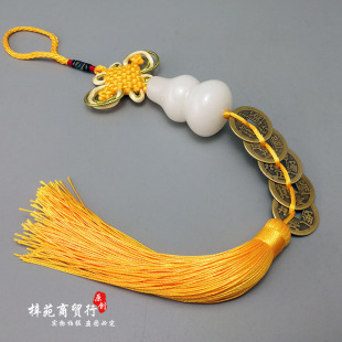 纯铜五帝钱六字真言白玉明咒葫芦六帝古币压门槛门对门家居挂饰