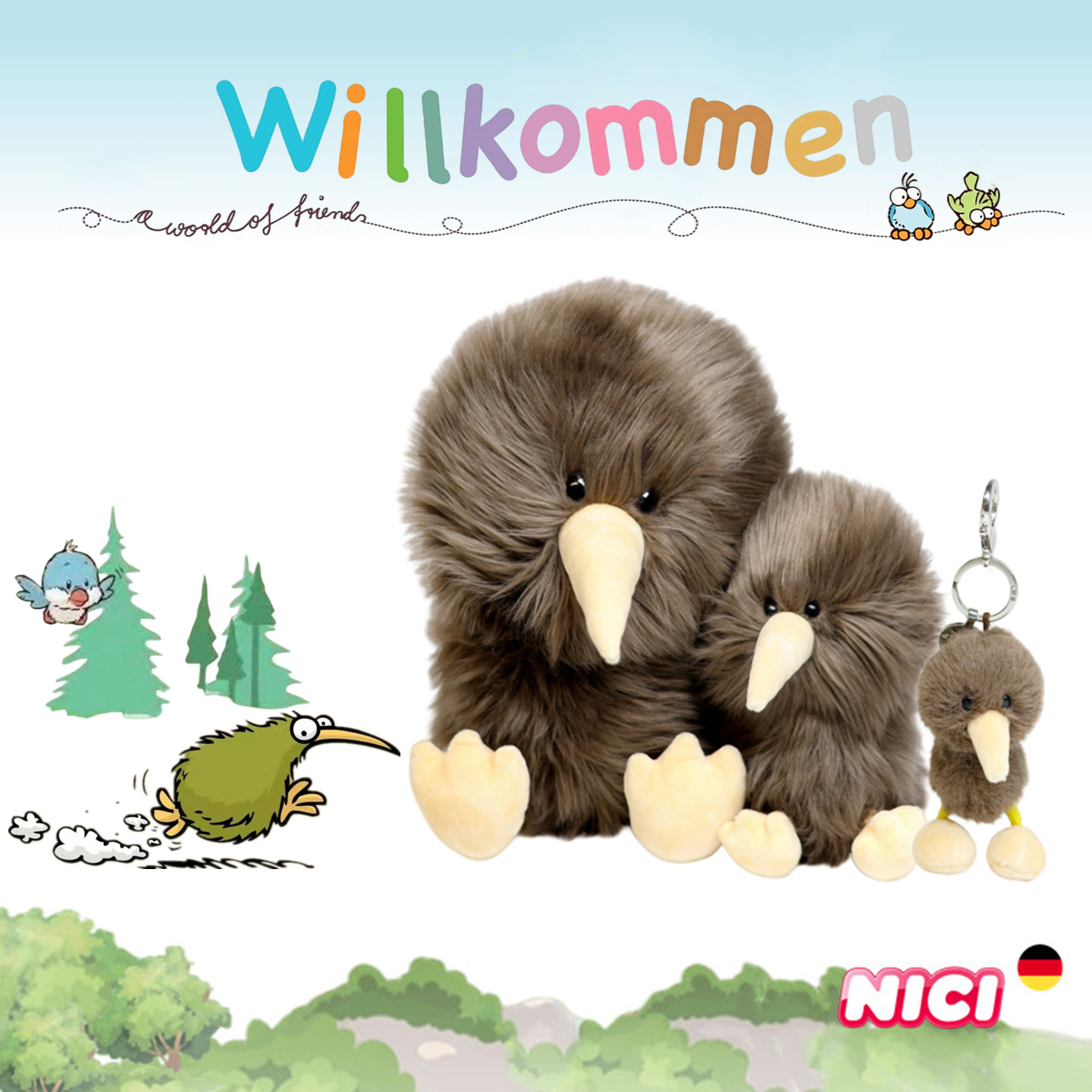 德国NICI专柜正品几维鸟宝宝毛绒玩具公仔钥匙扣包饰挂件可爱KIWI