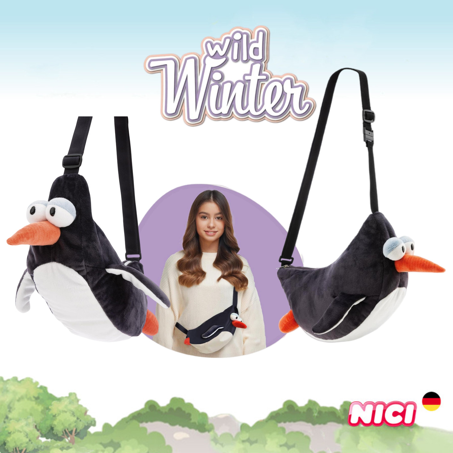 德国NICI企鹅公仔毛绒玩具斜挎包