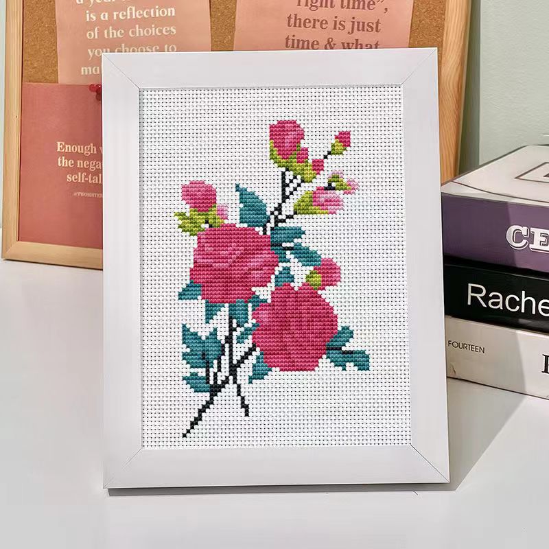 玫瑰花十字绣线绣新款十字绣客厅简约刺绣diy小件2024手绣挂件