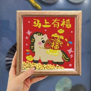 2026新款十字绣招财猫客厅办公室摆件线绣财神爷带真玻璃中空相框