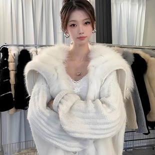 外套爆款 ‘白月光’狐狸毛针织车条海军领短款 女 大欢欢专享