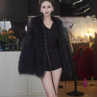 名媛减龄 时尚 2025新款 进口貉子毛车条亮片显瘦皮草外套女年轻款