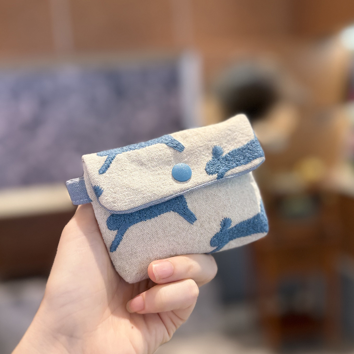 枫外原创手作 旧时光 适配华为蓝牙耳机包纯棉土布卡包零钱包