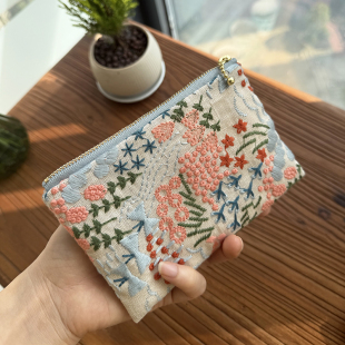 枫外手作 布艺包袋创意拉链零钱包棉麻布包收纳包中包