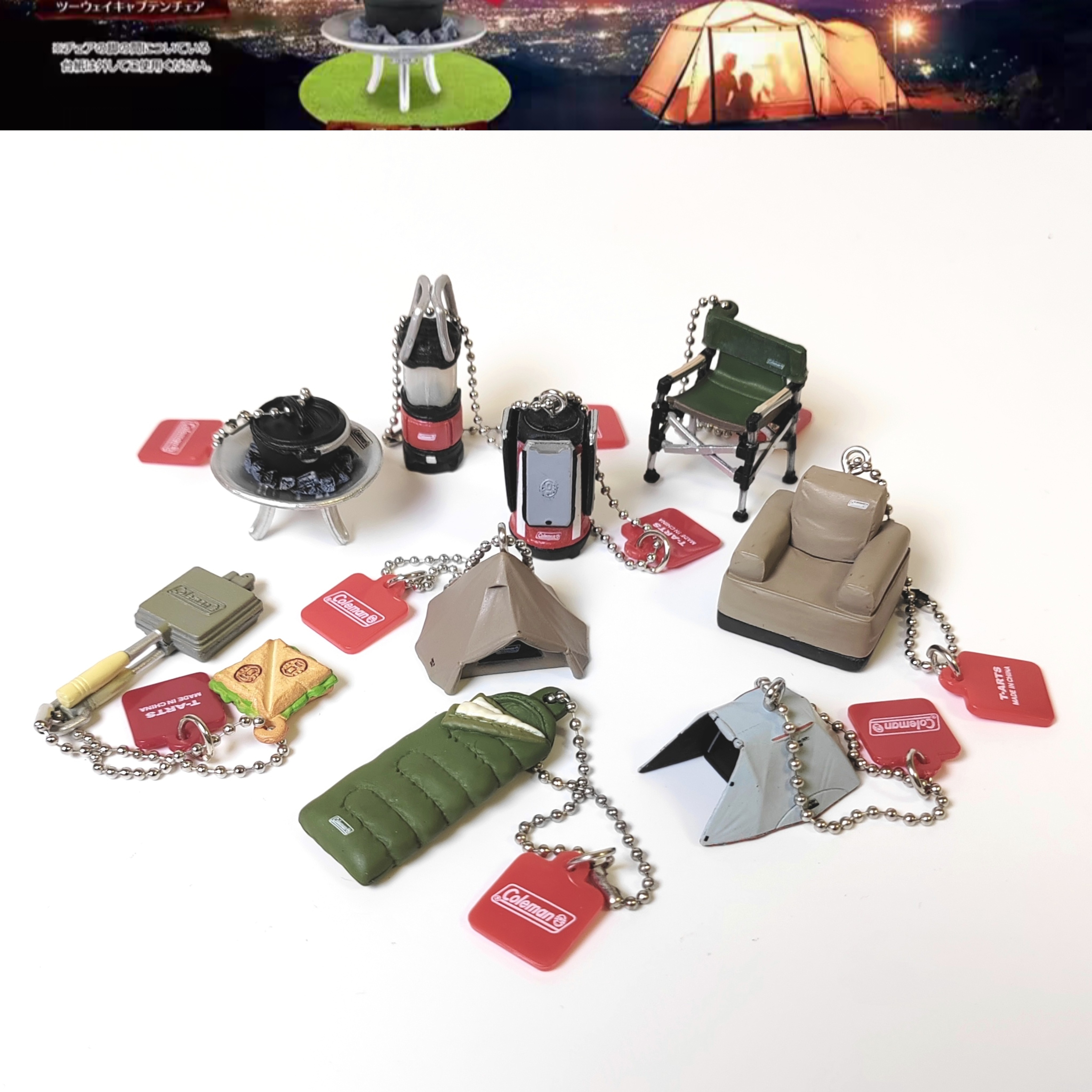 正版扭蛋散货T-ARTS多美微缩场景Coleman科勒曼户外露营挂件摆件