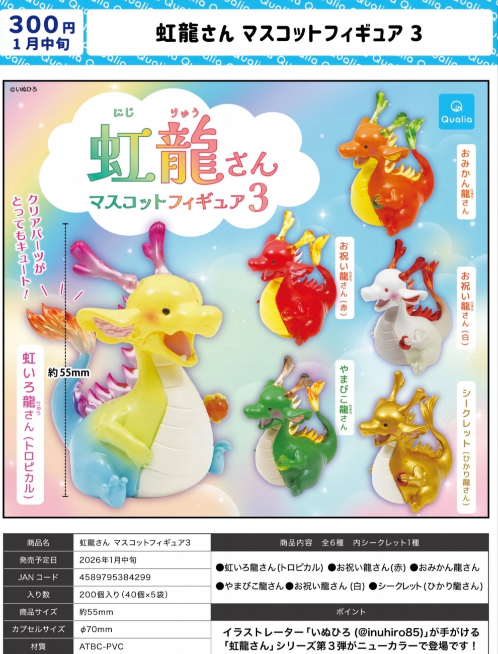 1月 日本 Qualia 虹龙 端坐的彩色幼龙天气龙 3弹摆件 扭蛋