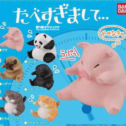 现货正版万代 日本扭蛋吃太饱动物摆件熊猫巴哥橘猫