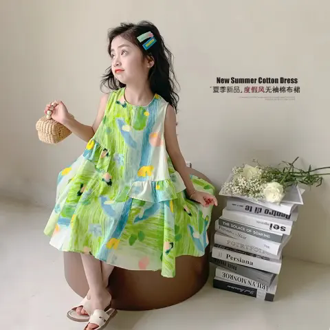 女童夏装连衣裙2025洋气女孩海边度假裙中大儿童碎花彩色背心裙子