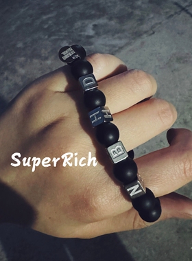 包邮NBHD天然哑光黑玛瑙手链暗黑风男女情侣礼物户外运动手链百搭