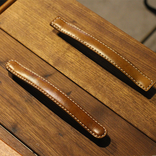 隐藏螺丝儿童防磕碰头层植鞣牛皮复古软抽屉木箱盒橱柜改装把拉手