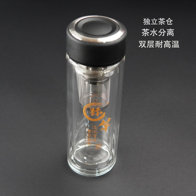 标杆 水杯男士双层玻璃杯带盖耐高温家用加厚泡茶杯透明商务杯子