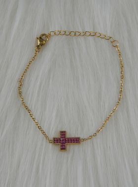 不锈钢十字架手链女手链女款轻奢时尚气质满钻新款百搭手饰高颜值