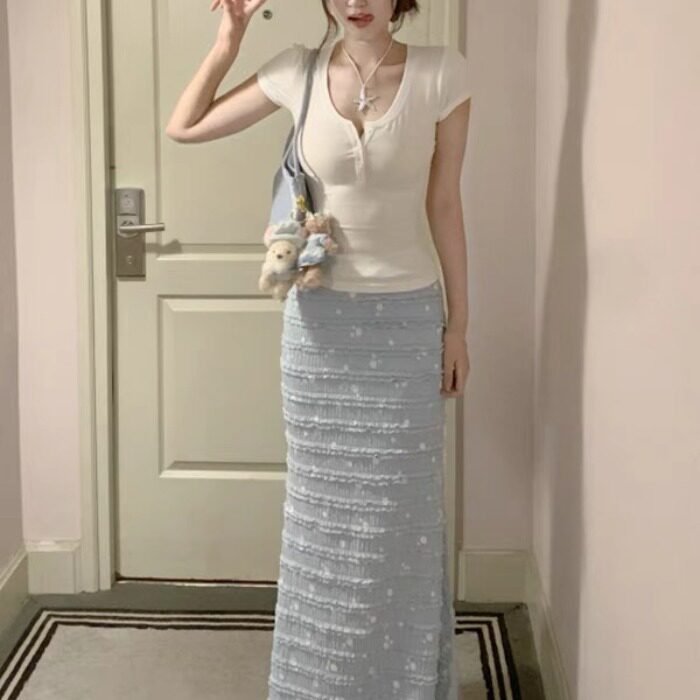 夏装搭配一整套女装2025爆款温柔风清纯掐腰别致绝美两件套装裙子