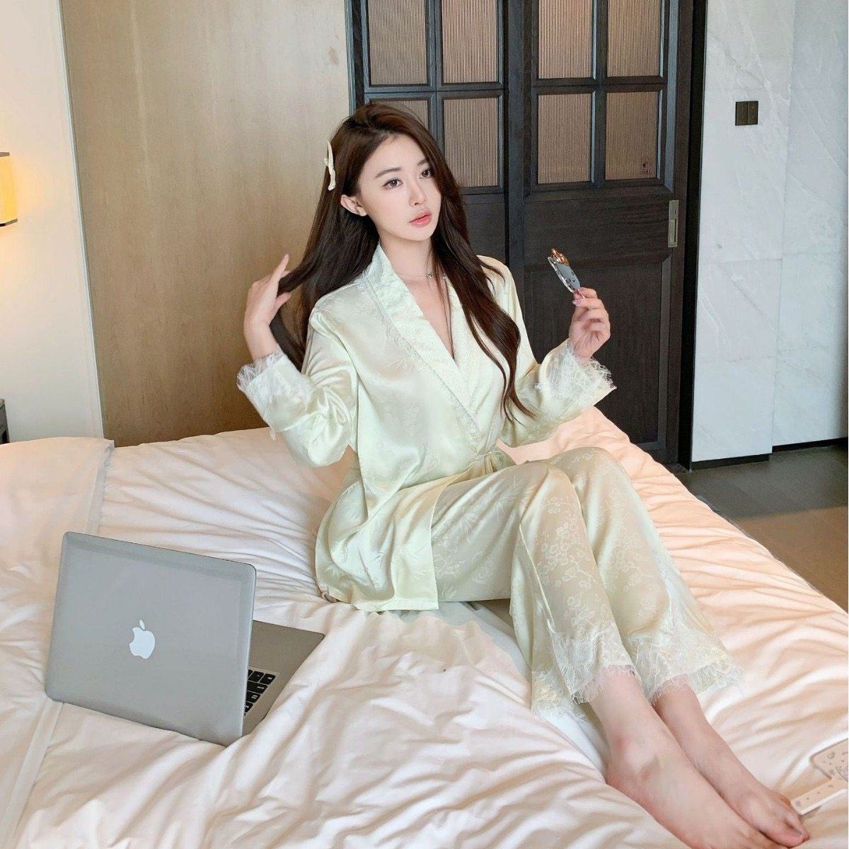 2025春季睡衣女冰雪丝新中式睡袍/浴袍