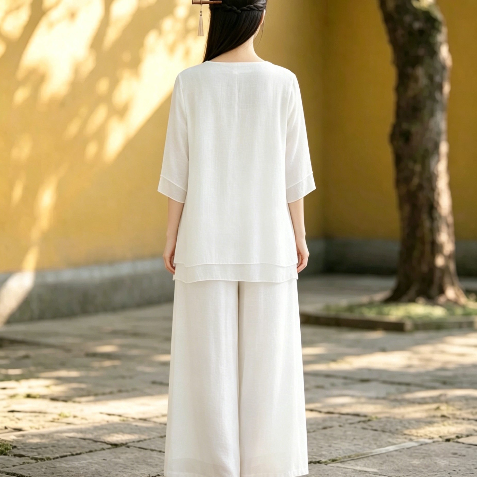 棉麻双层长款禅修服寺庙修行