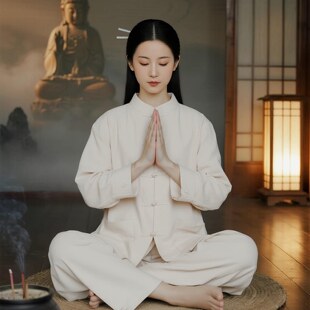 禅意佛系风高端女装修行打坐拜佛太极居士道服寺庙中国风素衣春秋