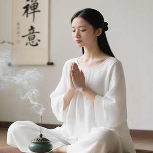 仙气疗愈禅服棉麻禅意素衣佛系女装打坐拜佛修行道服太极服女款