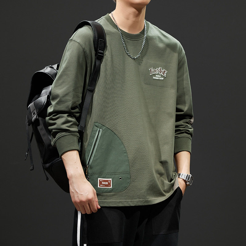 日系复古工装长袖卫衣男
