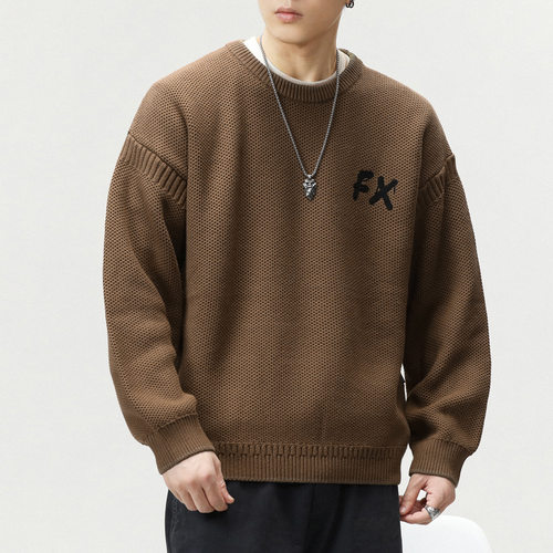 美式复古重磅圆领针织毛衣男