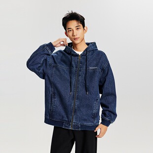 美式高阶原牛酵洗加绒连帽牛仔外套男2025秋冬宽松拉链开衫夹克潮