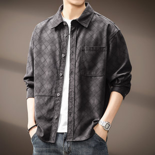 长袖 高端莱赛尔天丝棉水洗格纹休闲衬衫 新款 2025秋季 衬衣外套 男士
