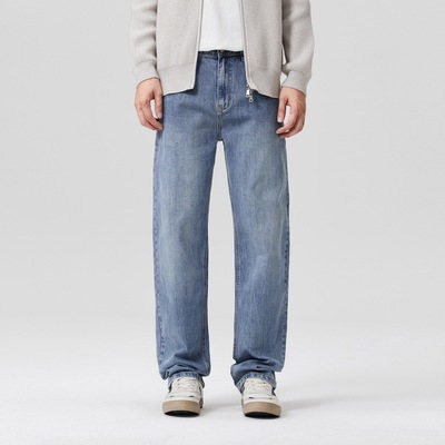美式复古弹力直筒牛仔裤男