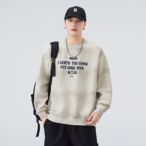 美式重磅复古脏染卫衣男