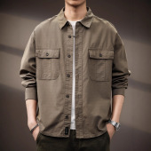 新款 春秋季 宽松大码 长袖 高端日系复古莱赛尔工装 衬衫 夹克外套男士